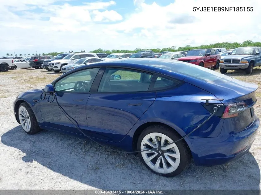 2022 Tesla Model 3 Long Range Dual Motor All-Wheel Drive VIN: 5YJ3E1EB9NF185155 Lot: 40493415