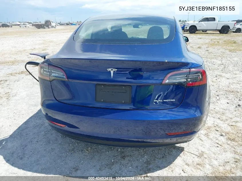 2022 Tesla Model 3 Long Range Dual Motor All-Wheel Drive VIN: 5YJ3E1EB9NF185155 Lot: 40493415