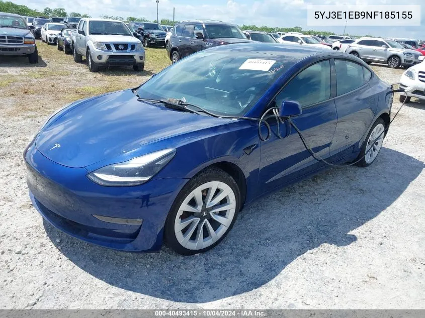 2022 Tesla Model 3 Long Range Dual Motor All-Wheel Drive VIN: 5YJ3E1EB9NF185155 Lot: 40493415