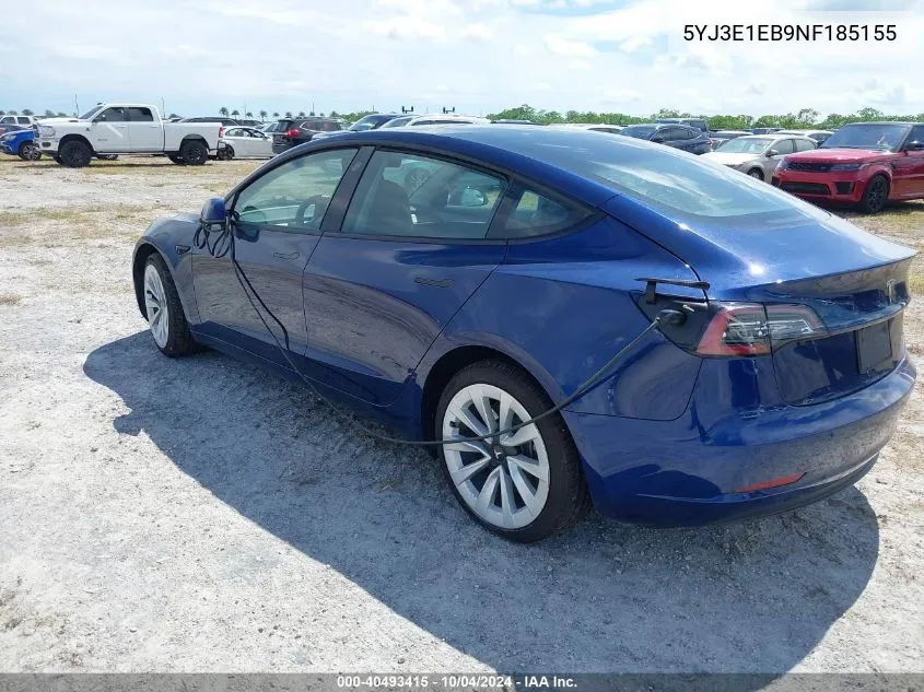 2022 Tesla Model 3 Long Range Dual Motor All-Wheel Drive VIN: 5YJ3E1EB9NF185155 Lot: 40493415