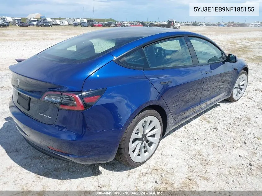 2022 Tesla Model 3 Long Range Dual Motor All-Wheel Drive VIN: 5YJ3E1EB9NF185155 Lot: 40493415