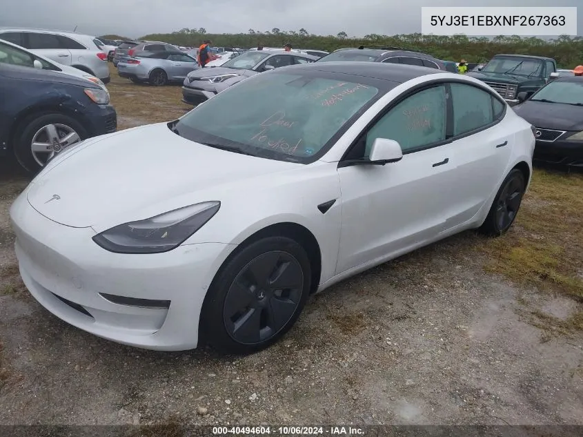 2022 Tesla Model 3 Long Range Dual Motor All-Wheel Drive VIN: 5YJ3E1EBXNF267363 Lot: 40494604