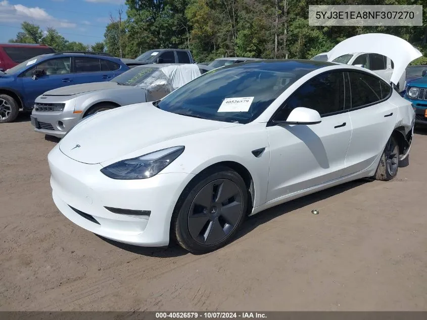 2022 Tesla Model 3 Rear-Wheel Drive VIN: 5YJ3E1EA8NF307270 Lot: 40526579