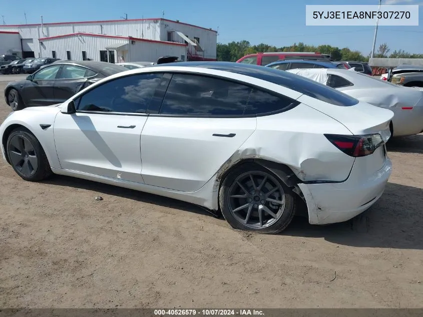 2022 Tesla Model 3 Rear-Wheel Drive VIN: 5YJ3E1EA8NF307270 Lot: 40526579