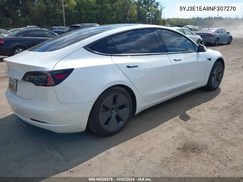 2022 Tesla Model 3 Rear-Wheel Drive VIN: 5YJ3E1EA8NF307270 Lot: 40526579