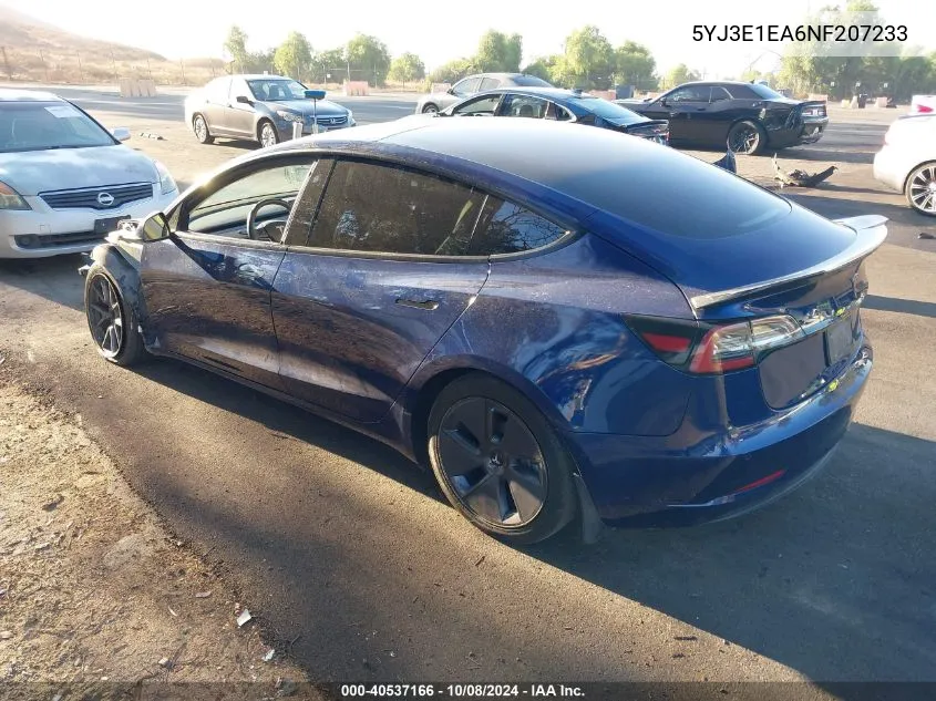 2022 Tesla Model 3 VIN: 5YJ3E1EA6NF207233 Lot: 40537166