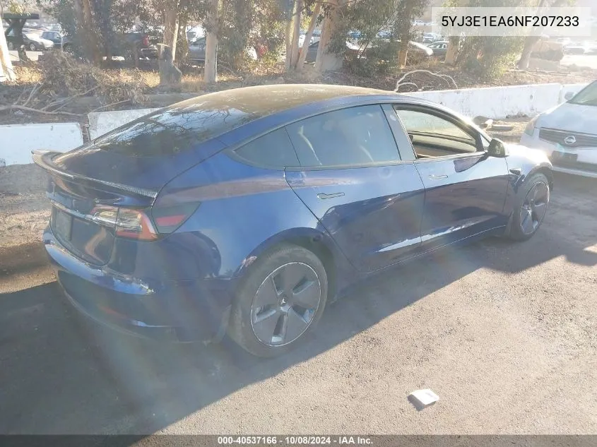 2022 Tesla Model 3 VIN: 5YJ3E1EA6NF207233 Lot: 40537166