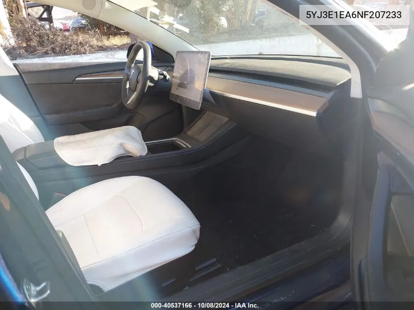 2022 Tesla Model 3 VIN: 5YJ3E1EA6NF207233 Lot: 40537166