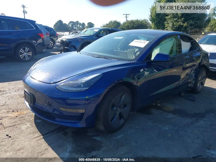 2022 Tesla Model 3 Rear-Wheel Drive VIN: 5YJ3E1EA4NF368860 Lot: 40545638