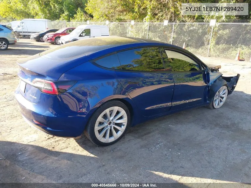 2022 Tesla Model 3 Long Range Dual Motor All-Wheel Drive VIN: 5YJ3E1EB7NF289420 Lot: 40545666