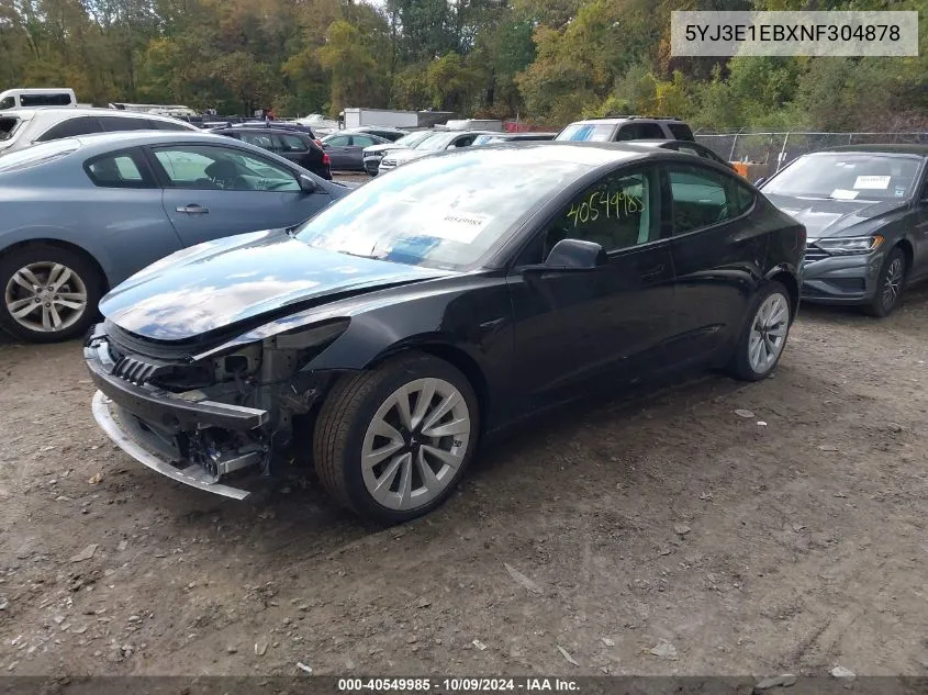 2022 Tesla Model 3 Long Range Dual Motor All-Wheel Drive VIN: 5YJ3E1EBXNF304878 Lot: 40549985