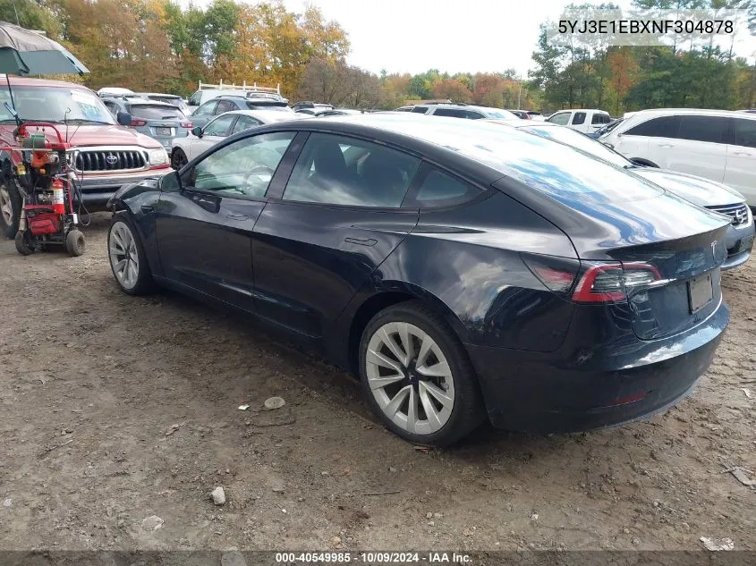 2022 Tesla Model 3 Long Range Dual Motor All-Wheel Drive VIN: 5YJ3E1EBXNF304878 Lot: 40549985