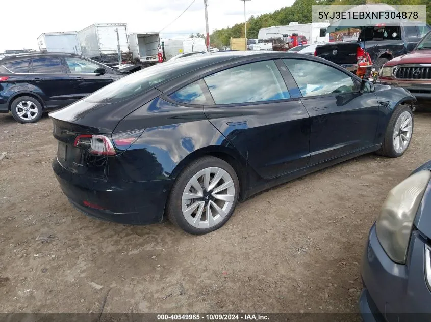 2022 Tesla Model 3 Long Range Dual Motor All-Wheel Drive VIN: 5YJ3E1EBXNF304878 Lot: 40549985