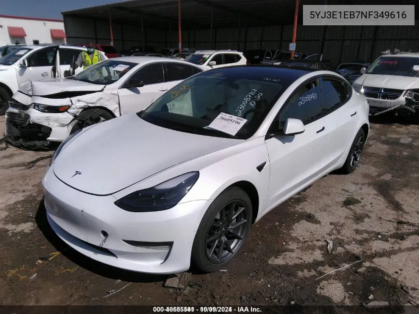 2022 Tesla Model 3 Long Range Dual Motor All-Wheel Drive VIN: 5YJ3E1EB7NF349616 Lot: 40555541