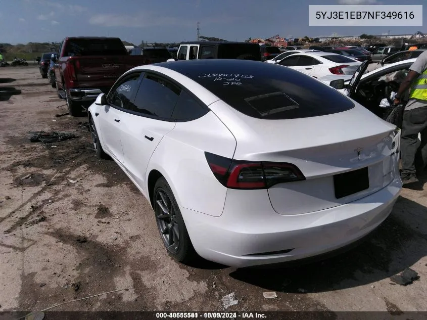 2022 Tesla Model 3 Long Range Dual Motor All-Wheel Drive VIN: 5YJ3E1EB7NF349616 Lot: 40555541