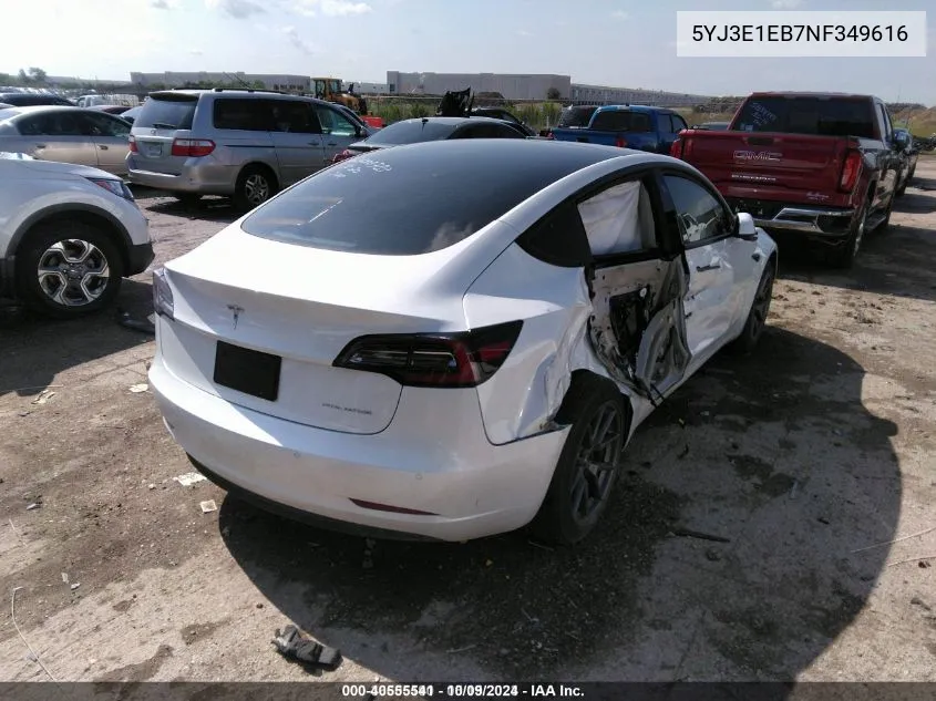 2022 Tesla Model 3 Long Range Dual Motor All-Wheel Drive VIN: 5YJ3E1EB7NF349616 Lot: 40555541