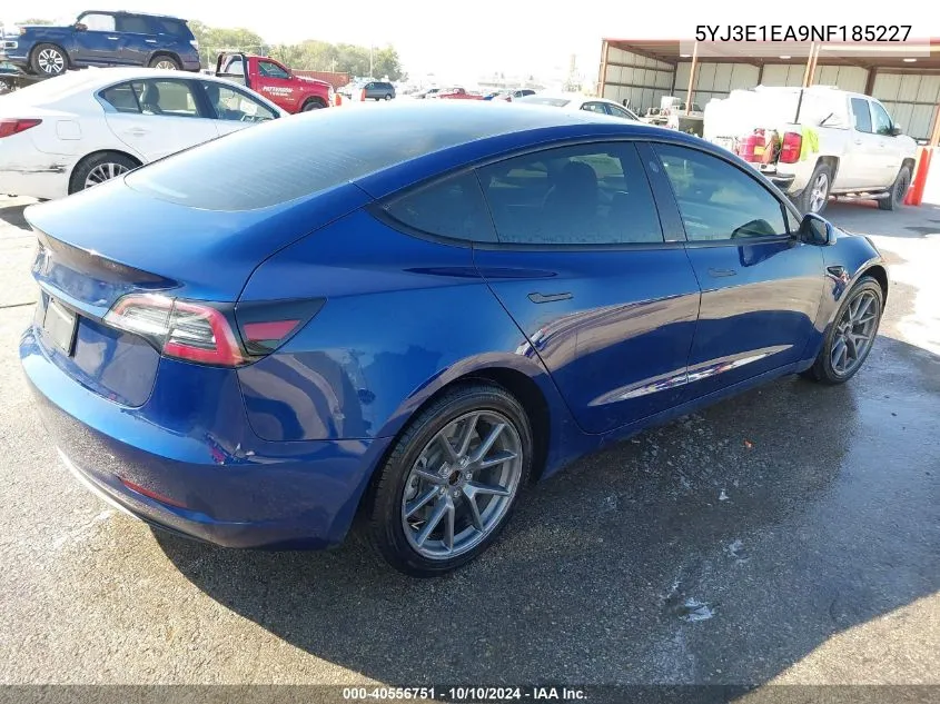 2022 Tesla Model 3 Rear-Wheel Drive VIN: 5YJ3E1EA9NF185227 Lot: 40556751