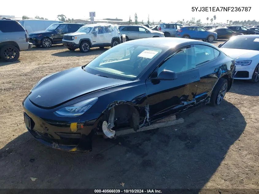 2022 Tesla Model 3 Rear-Wheel Drive VIN: 5YJ3E1EA7NF236787 Lot: 40566039