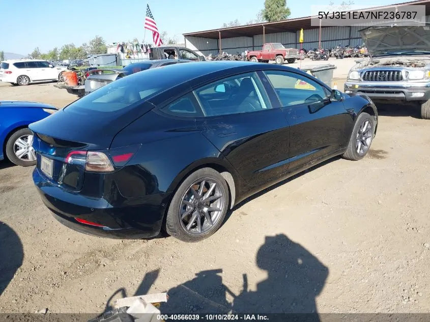 2022 Tesla Model 3 Rear-Wheel Drive VIN: 5YJ3E1EA7NF236787 Lot: 40566039