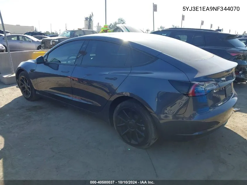 2022 Tesla Model 3 Rear-Wheel Drive VIN: 5YJ3E1EA9NF344070 Lot: 40580037