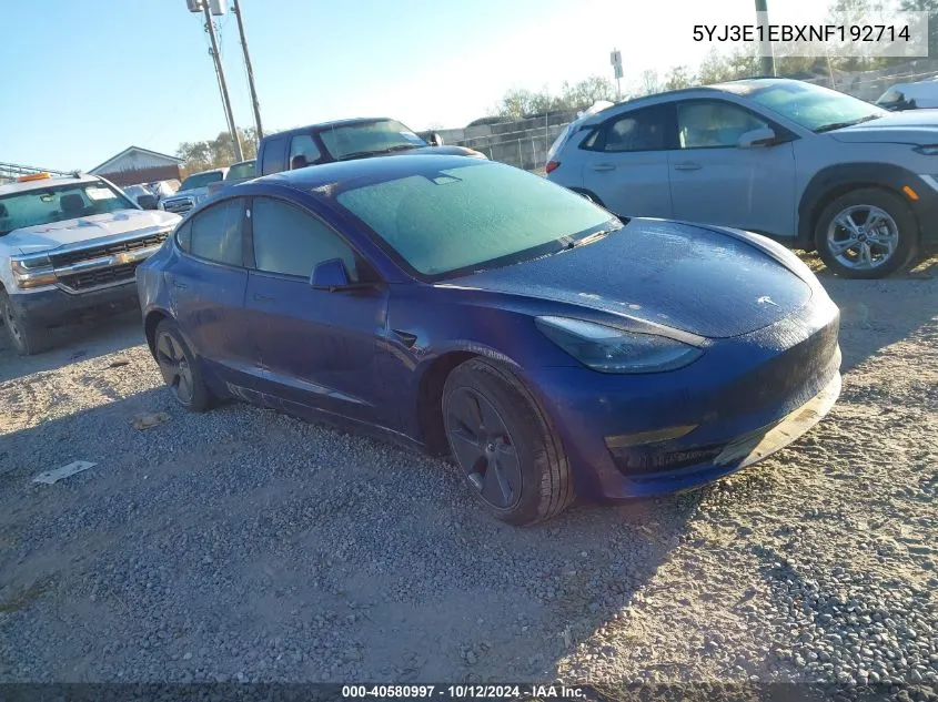 2022 Tesla Model 3 VIN: 5YJ3E1EBXNF192714 Lot: 40580997