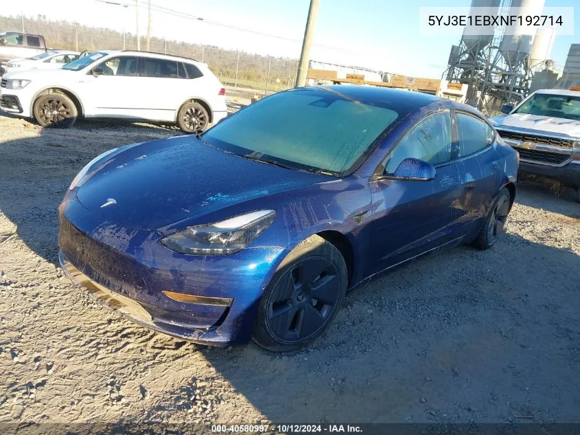 2022 Tesla Model 3 VIN: 5YJ3E1EBXNF192714 Lot: 40580997