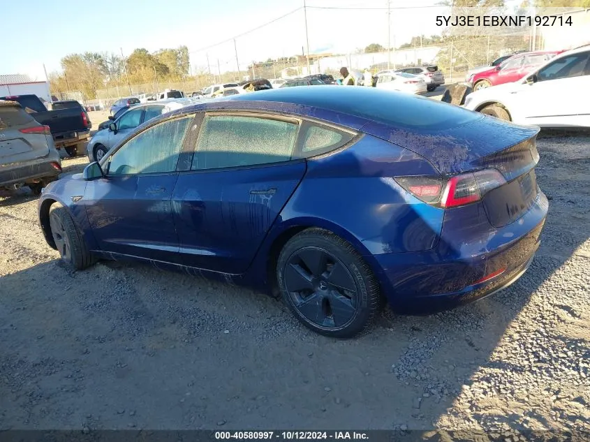 2022 Tesla Model 3 VIN: 5YJ3E1EBXNF192714 Lot: 40580997