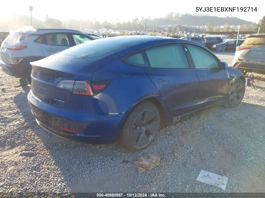 2022 Tesla Model 3 VIN: 5YJ3E1EBXNF192714 Lot: 40580997