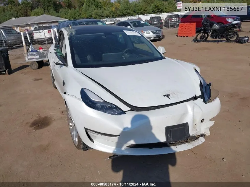 2022 Tesla Model 3 Rear-Wheel Drive VIN: 5YJ3E1EAXNF185687 Lot: 40583174