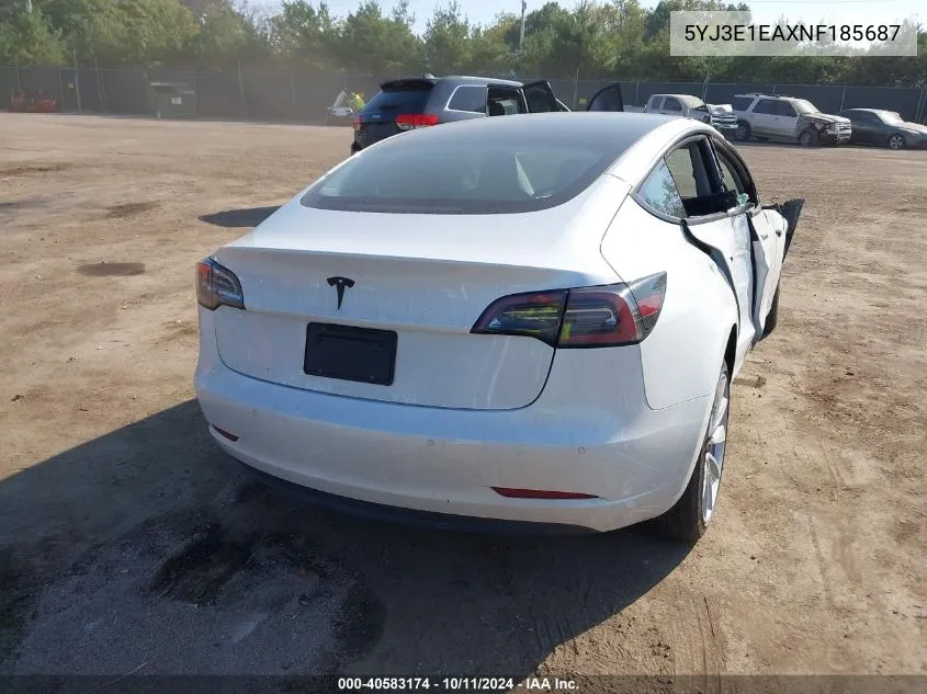 2022 Tesla Model 3 Rear-Wheel Drive VIN: 5YJ3E1EAXNF185687 Lot: 40583174