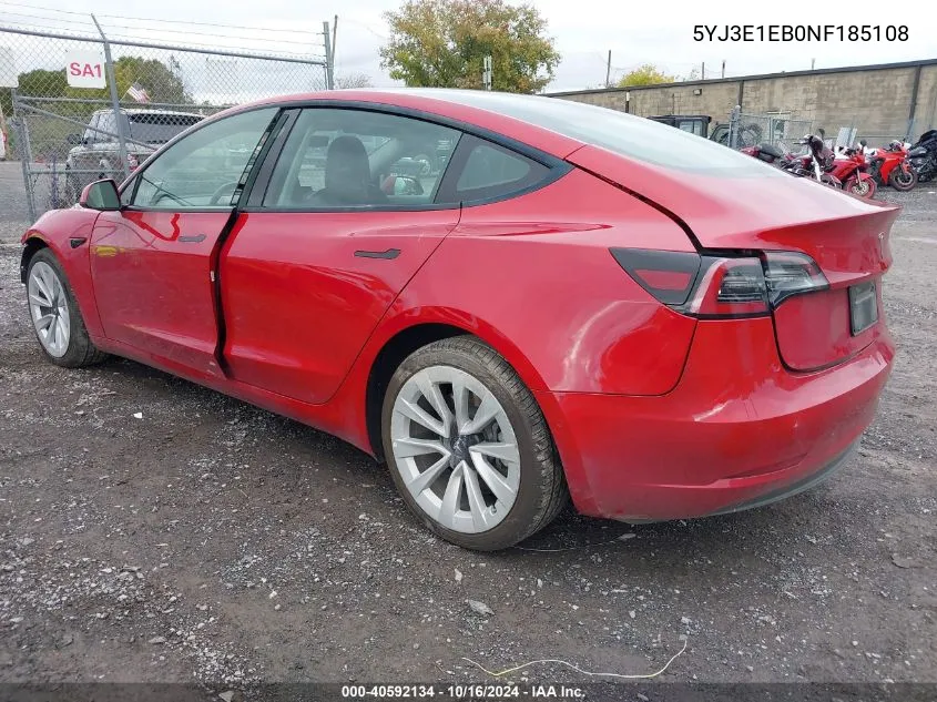 2022 Tesla Model 3 Long Range Dual Motor All-Wheel Drive VIN: 5YJ3E1EB0NF185108 Lot: 40592134