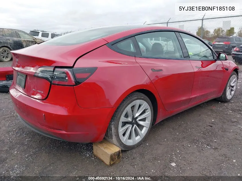 2022 Tesla Model 3 Long Range Dual Motor All-Wheel Drive VIN: 5YJ3E1EB0NF185108 Lot: 40592134