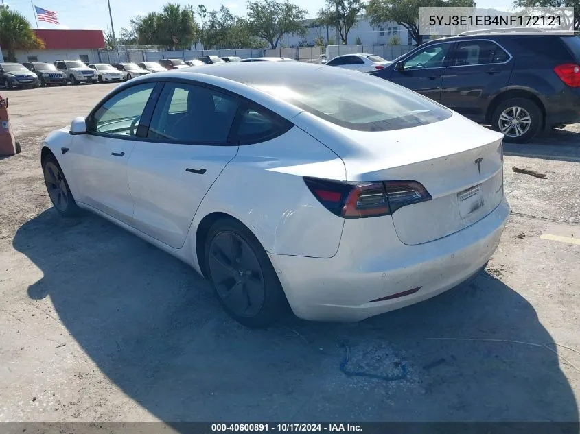 2022 Tesla Model 3 Long Range Dual Motor All-Wheel Drive VIN: 5YJ3E1EB4NF172121 Lot: 40600891