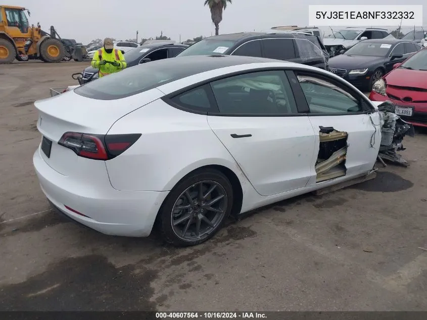 2022 Tesla Model 3 Rear-Wheel Drive VIN: 5YJ3E1EA8NF332332 Lot: 40607564