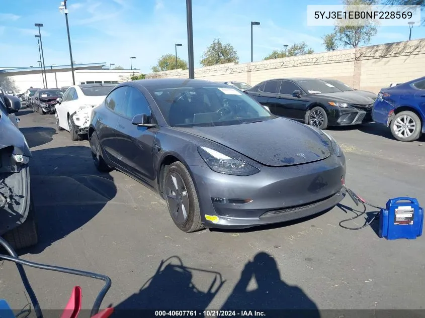 2022 Tesla Model 3 Long Range Dual Motor All-Wheel Drive VIN: 5YJ3E1EB0NF228569 Lot: 40607761