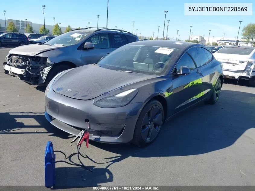 2022 Tesla Model 3 Long Range Dual Motor All-Wheel Drive VIN: 5YJ3E1EB0NF228569 Lot: 40607761