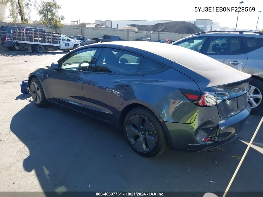 2022 Tesla Model 3 Long Range Dual Motor All-Wheel Drive VIN: 5YJ3E1EB0NF228569 Lot: 40607761