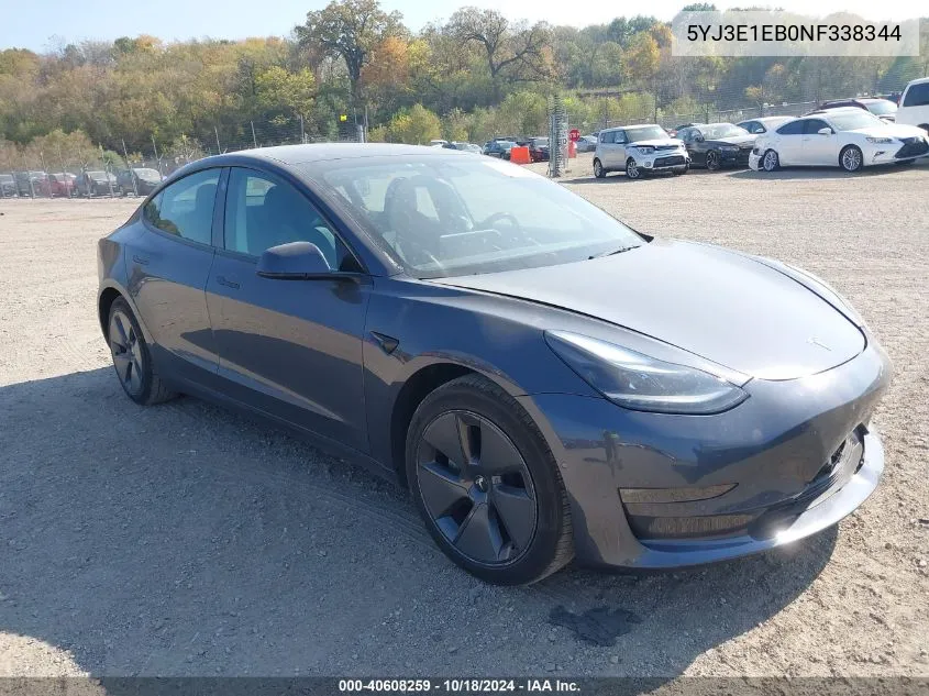 2022 Tesla Model 3 Long Range Dual Motor All-Wheel Drive VIN: 5YJ3E1EB0NF338344 Lot: 40608259