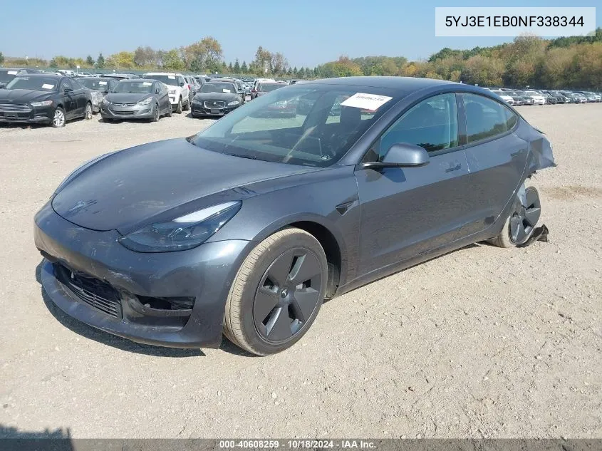 2022 Tesla Model 3 Long Range Dual Motor All-Wheel Drive VIN: 5YJ3E1EB0NF338344 Lot: 40608259