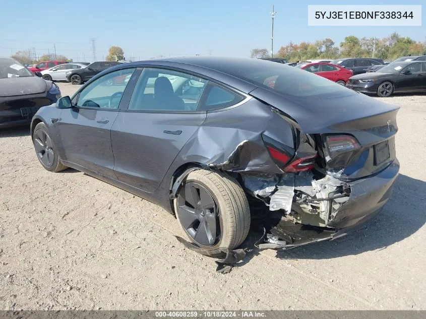 2022 Tesla Model 3 Long Range Dual Motor All-Wheel Drive VIN: 5YJ3E1EB0NF338344 Lot: 40608259