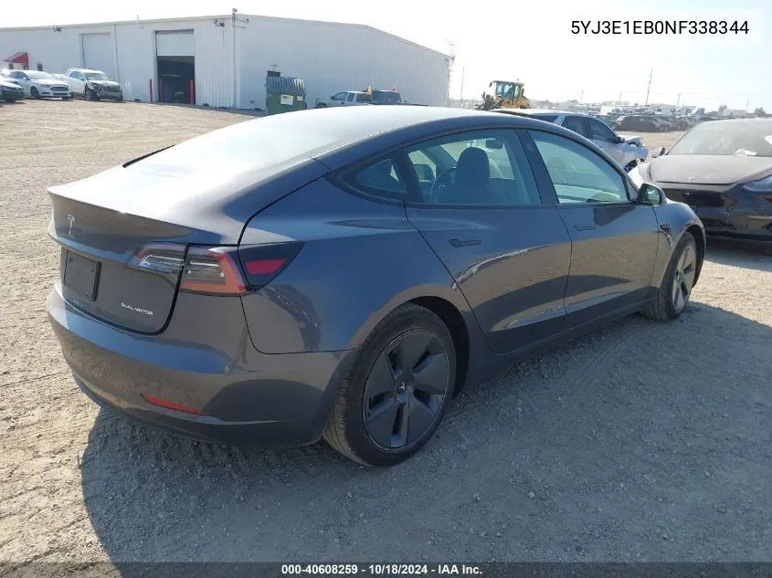 2022 Tesla Model 3 Long Range Dual Motor All-Wheel Drive VIN: 5YJ3E1EB0NF338344 Lot: 40608259