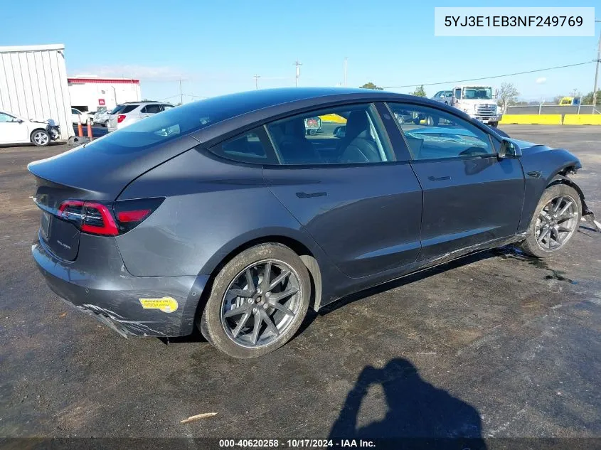 2022 Tesla Model 3 Long Range Dual Motor All-Wheel Drive VIN: 5YJ3E1EB3NF249769 Lot: 40620258