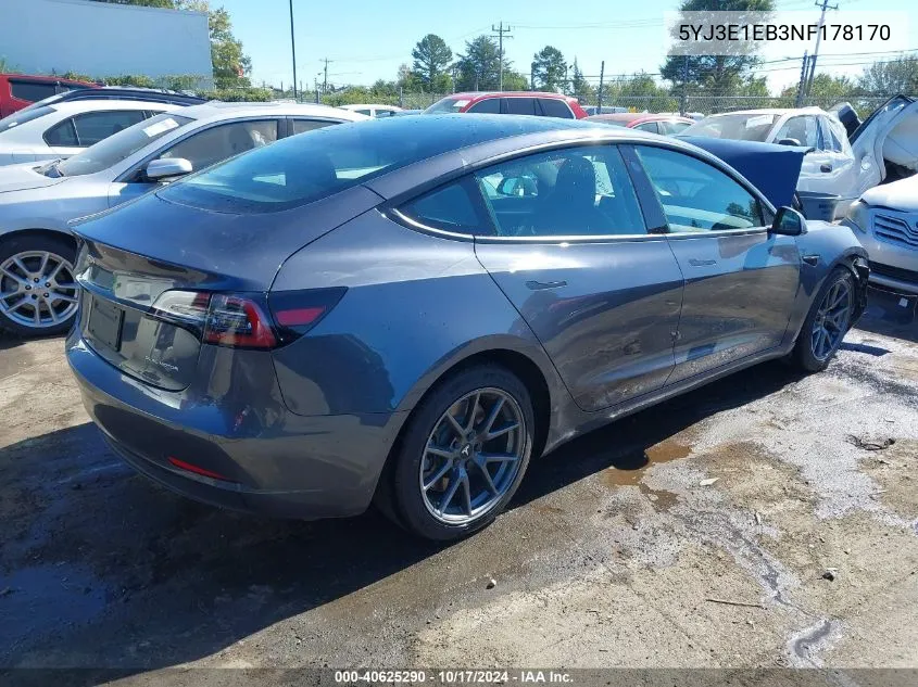 2022 Tesla Model 3 Long Range Dual Motor All-Wheel Drive VIN: 5YJ3E1EB3NF178170 Lot: 40625290