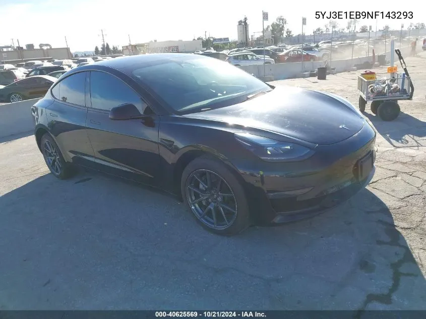 2022 Tesla Model 3 Long Range Dual Motor All-Wheel Drive VIN: 5YJ3E1EB9NF143293 Lot: 40625569