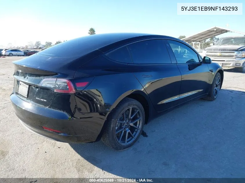 2022 Tesla Model 3 Long Range Dual Motor All-Wheel Drive VIN: 5YJ3E1EB9NF143293 Lot: 40625569