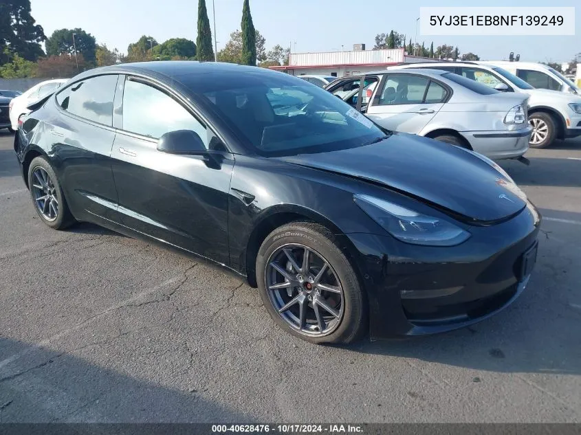 2022 Tesla Model 3 Long Range Dual Motor All-Wheel Drive VIN: 5YJ3E1EB8NF139249 Lot: 40628476