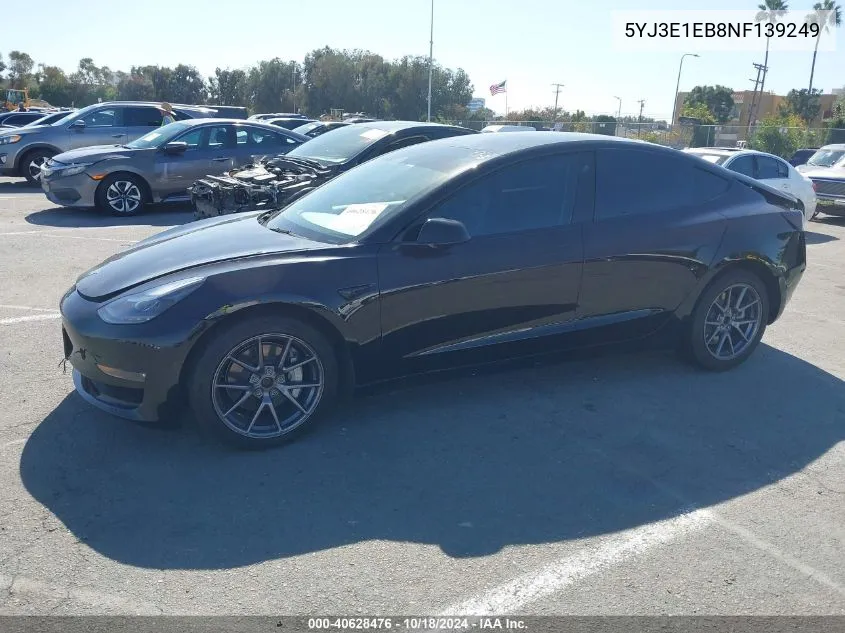 2022 Tesla Model 3 Long Range Dual Motor All-Wheel Drive VIN: 5YJ3E1EB8NF139249 Lot: 40628476