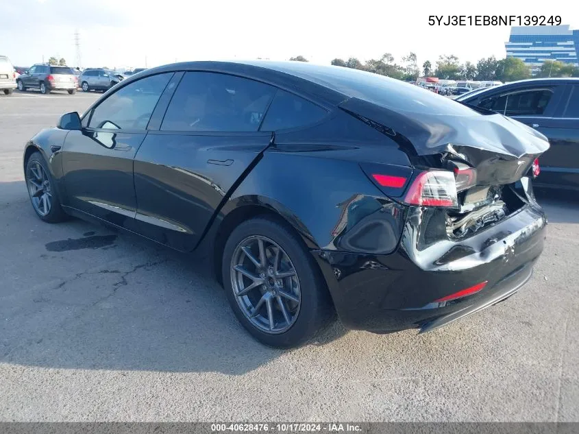 2022 Tesla Model 3 Long Range Dual Motor All-Wheel Drive VIN: 5YJ3E1EB8NF139249 Lot: 40628476