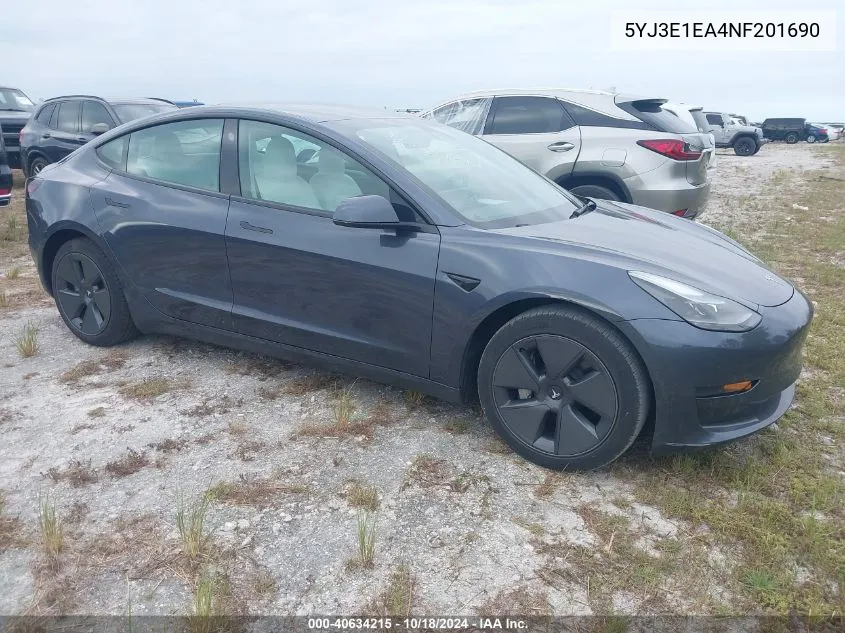 2022 Tesla Model 3 Rear-Wheel Drive VIN: 5YJ3E1EA4NF201690 Lot: 40634215