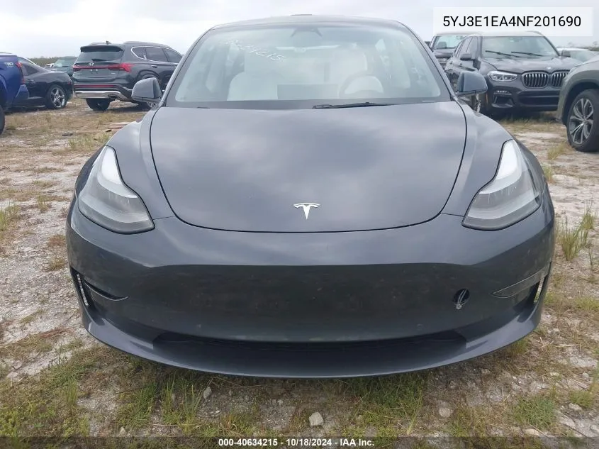 2022 Tesla Model 3 Rear-Wheel Drive VIN: 5YJ3E1EA4NF201690 Lot: 40634215